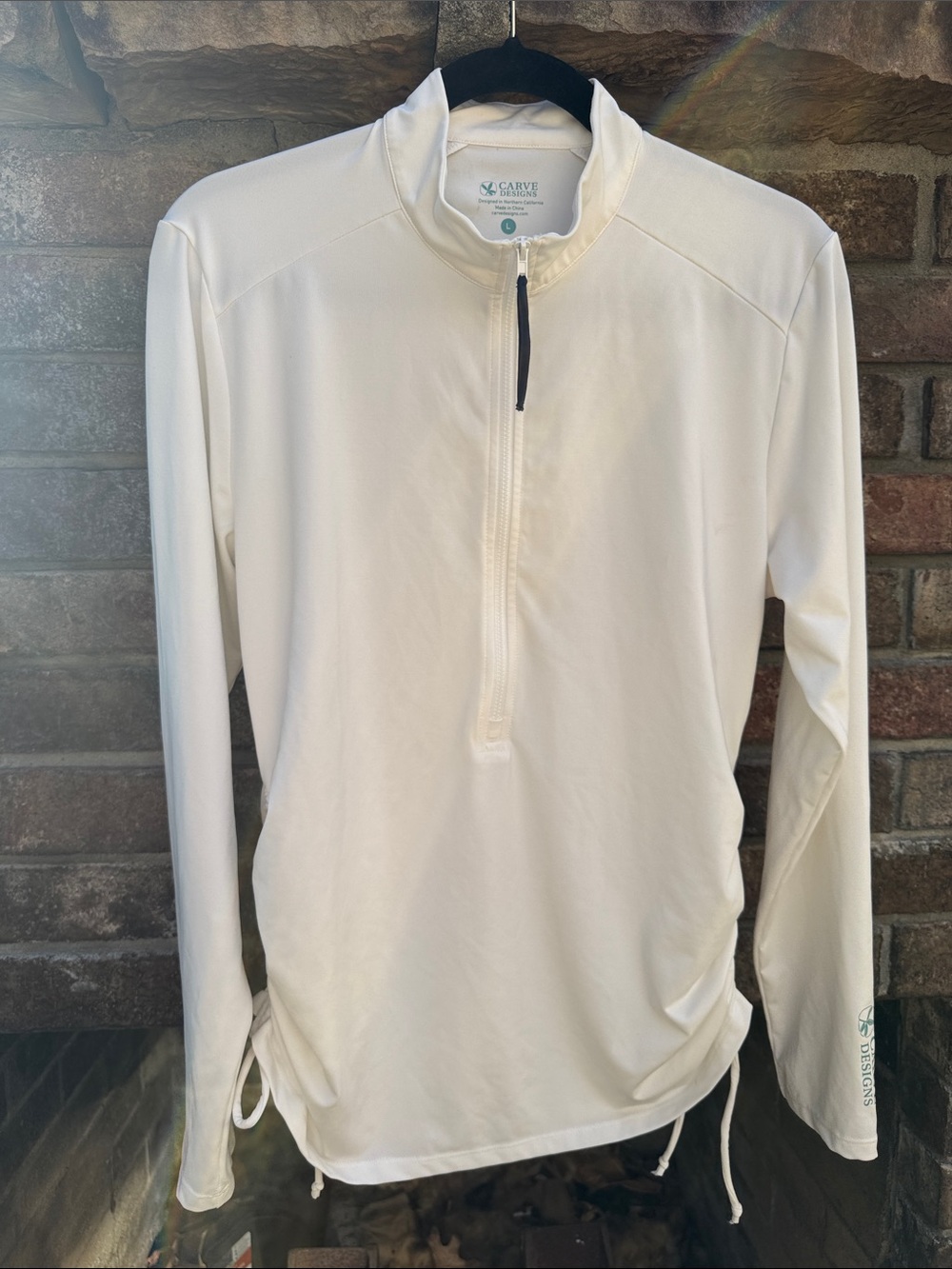 Carve Designs Ivory Quarter-Zip Long Sleeve Pullover size Large